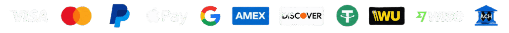 We accept Visa, Mastercard, PayPal, Wise, Google Pay, Apple Pay, Western Union, and major cryptocurrencies.