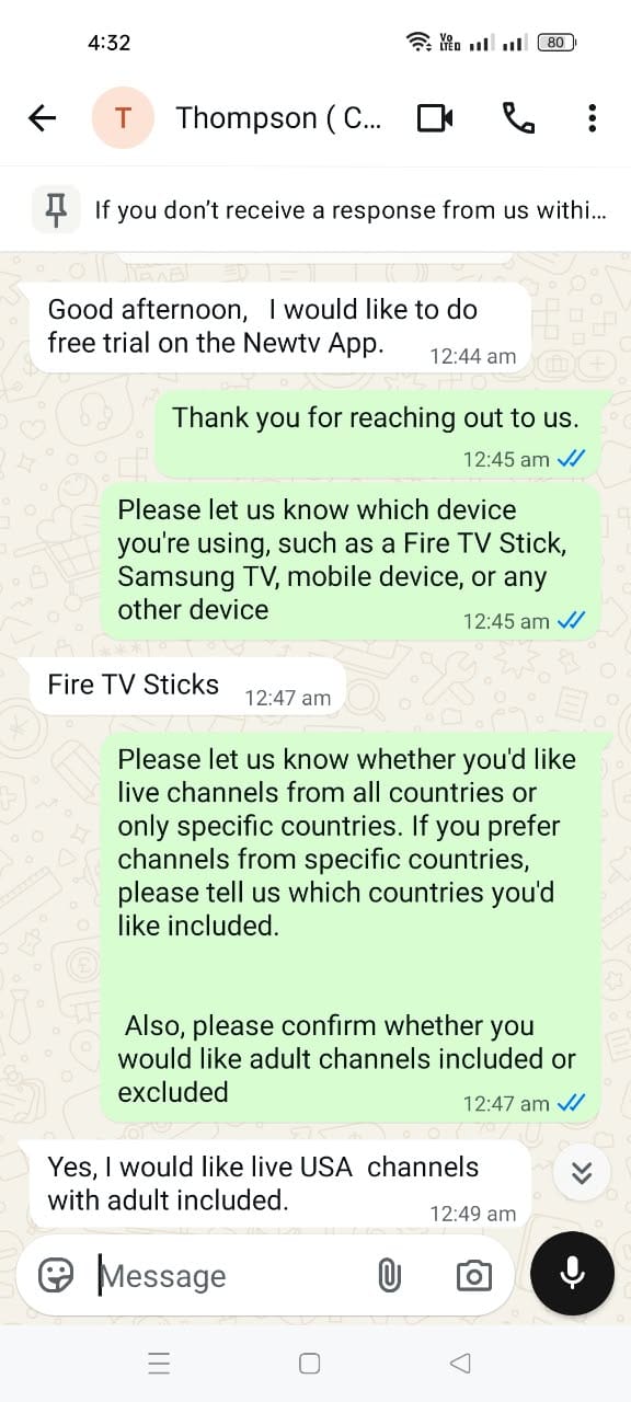 Happy customer review of picture quality after testing New IPTV